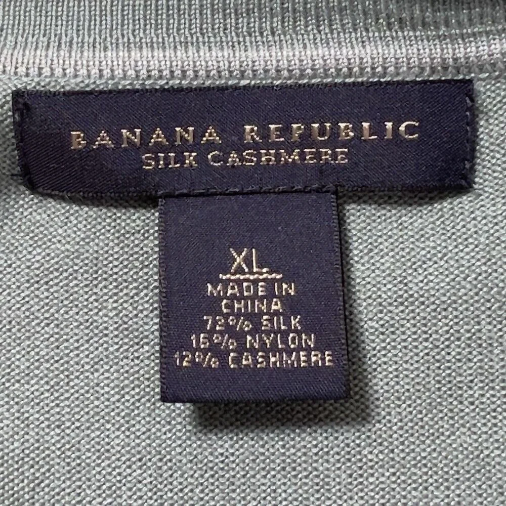 Banana Republic Silk Cashmere V-Neck Sweater‎ Mens Sz XL Green Lightweight
